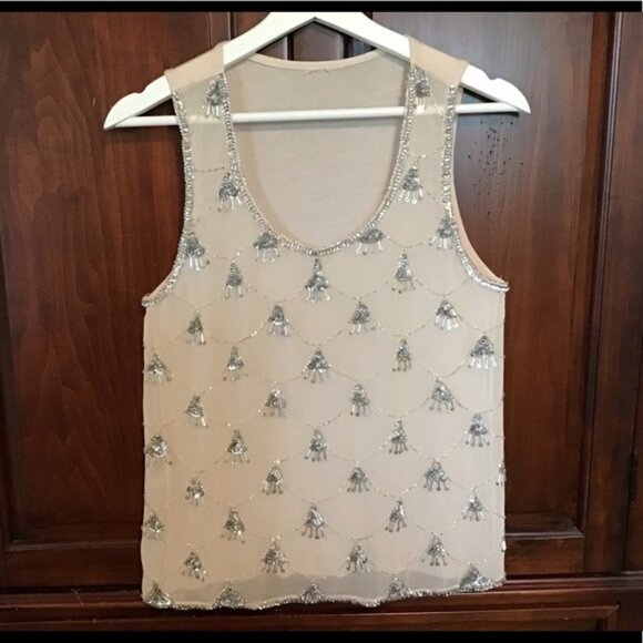 🔥5$ in bundle🔥 🌸 Art Deco sheer beaded sequinned tank Sz S - Picture 1 of 4